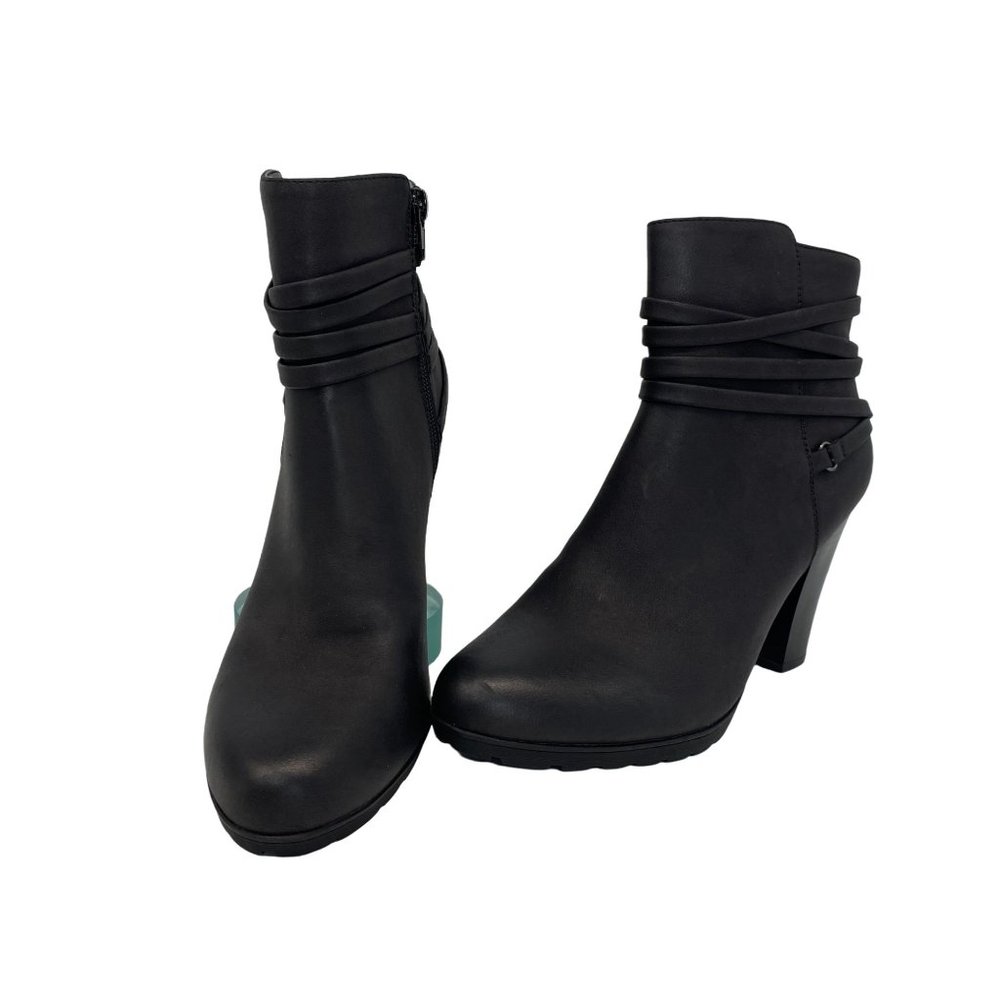 Rialto Women's Black Ankle Boots Strap Detailing High Heel 3.5"  Size 9M